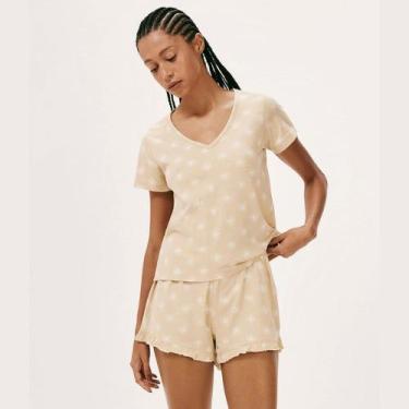 Imagem de Pijama feminino curto Hering 100% Algodão, Bege, XG