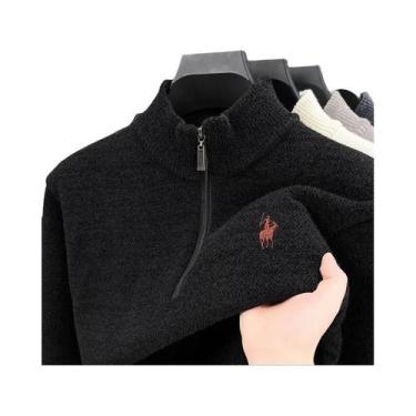 Imagem de Suéter Masculino De Tricô Grosso Com Gola Alta E Meio Zíper Em Lã De V