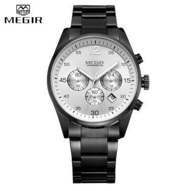 Imagem de Relógio Masculino Megir 2010 à Prova D'água Prata Preto