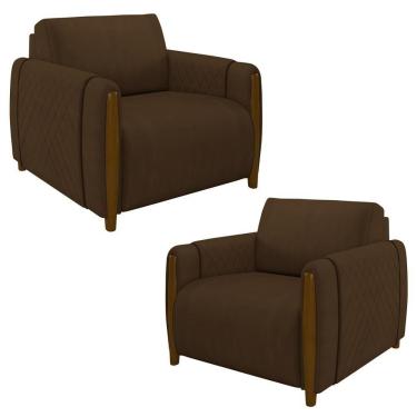 Imagem de Kit 2 Poltronas Decorativas Para Sala De Estar 98cm Amaranto M22 Veludo Marrom - Mpozenato