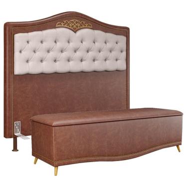 Imagem de Cabeceira Cama Box Casal King 195Cm Com Calçadeira Baú Imperial J02 Facto Marrom/Bege