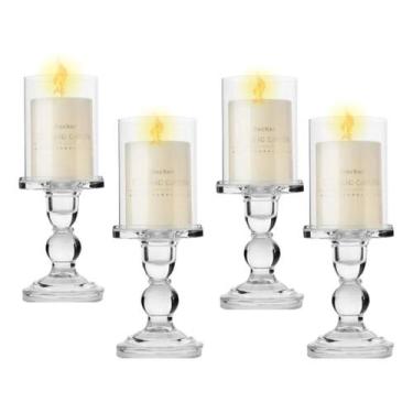 Imagem de Kit 4 Castiçal Porta Velas Vidro Velas 2 Em 1 Redonda E Fina - juliana