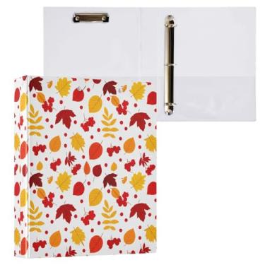 Imagem de Wassud Pasta de 3 anéis de folhas de outono com clipe organizador de anéis redondos de 3 cm com fichário decorativo de bolso transparente A4 suporte de documentos para escritório, casa, 1 pacote