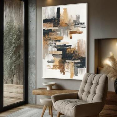 Imagem de Quadro Decorativo com Moldura Abstrato Cinza Dourado para Sala, Quarto