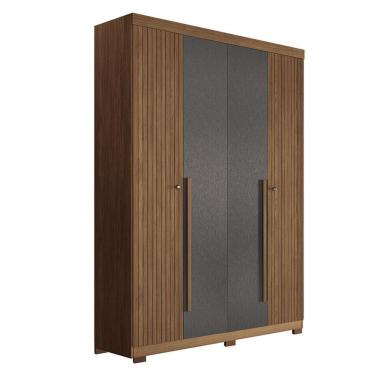 Imagem de Guarda Roupa Casal Ripado 4 Portas Buriti Jatobá Grafite Acetinado Com Pés - Santos Andirá