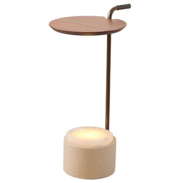 Imagem de Mesa Lateral Lunar Castanho Base Off White Com Iluminação
