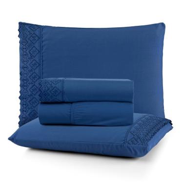 Imagem de Jogo De Cama Nobless Casal Padrão 04 Peças 100% Poliéster - Azul Galaxia