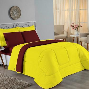 Imagem de Edredom King Nobre 1 Peça Dupla Face 2,50m X 2,90m Malha 100% Algodão - Amarelo / Vinho