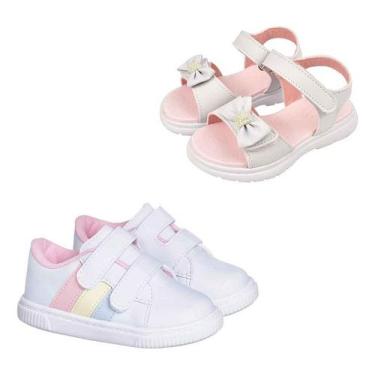 Imagem de Kit 2 Pares Sandalia Infantil Menina Macia Tenis Casual Moda - Mimofle