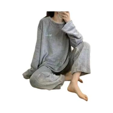 Imagem de Conjunto De Pijama Feminino De Veludo Quente Para O Outono, Pullover E