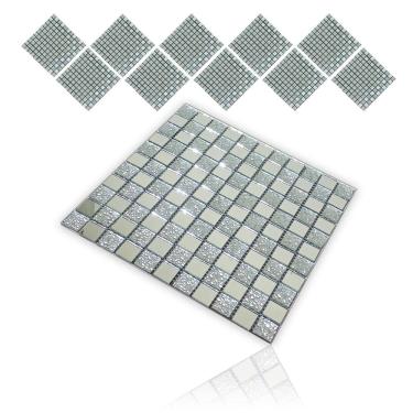 Imagem de Pastilha De Vidro Adesiva Kit 10 Uni Parede Banheiro Lavabo Cozinha Sala Decorativa Reforma Requintado Facil Aplicacao