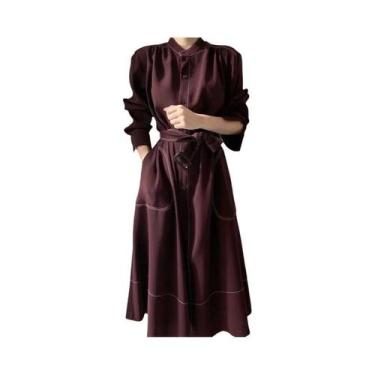 Imagem de Vestido Casual Feminino Coreano Com Gola Alta, Primavera/Outono, Com B