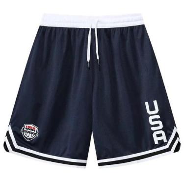 Imagem de Shorts de Basquete Masculino Soltos com Bolsos - Estampa EUA - Ideal p