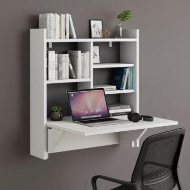 Imagem de Escrivaninha Mesa Dobrável com Estante 63cm Branco - JPF Móveis