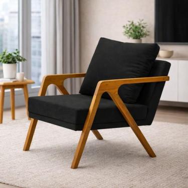 Imagem de Poltrona Mona Pés De Madeira Linho Sala Escritorio Decoração Cor:Bege 