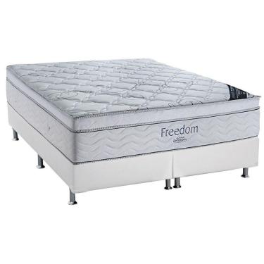 Imagem de Cama Box King Completa Kit Freedom Visco Molas Ensacadas Courano Branco 186x198 Ortobom