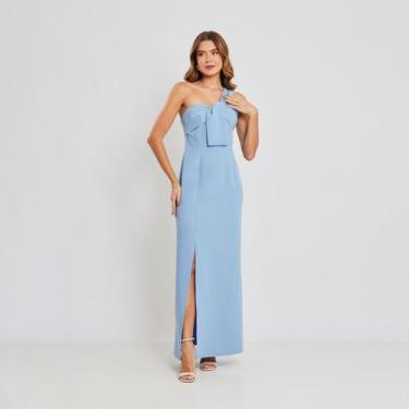 Imagem de Vestido Festa Crepe Longo Fenda Miss Joy 7833 Feminino Cor:AzulTamanho