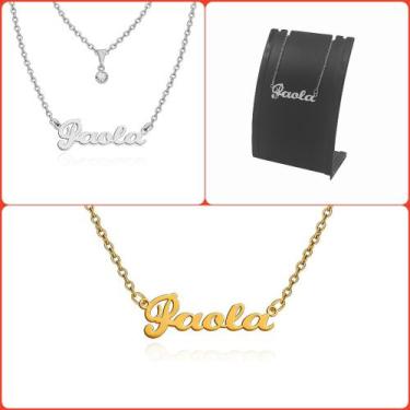 Imagem de Colar De Nome Paola Feminino Gargantilha prata e dourado em aço inox n