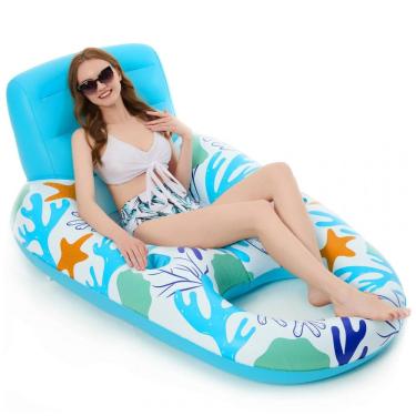 Imagem de Boia Inflável para Piscina Jasonwell Azul Oceano Encosto Apoio para Pés Porta-Copos Tam...