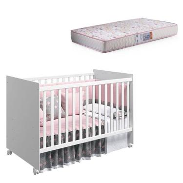 Imagem de Berço Nacional Mel Branco Brilho com Colchão Gazin - Reller