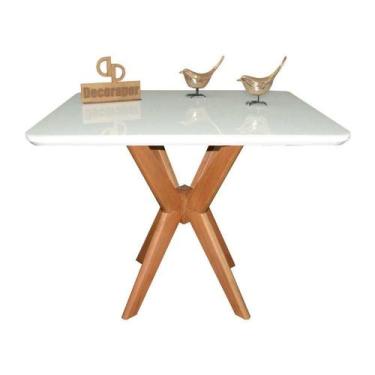 Imagem de Mesa Jantar Pandora Tampo Quadrado Laca Com Vidro 120cm Branco - DECOR