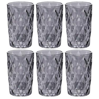 Imagem de Jogo de Copos Diamond 6 Peças para Bebidas em Vidro com Design Geométrico 390ML para Mesa Fume 123Útil