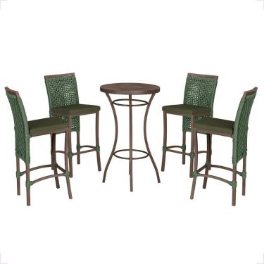 Imagem de Mesa Bistro E 4 Banquetas Roma Marrom Corda Náutica 12 Verde