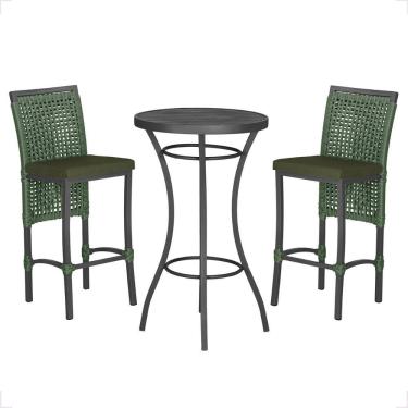 Imagem de Mesa Bistro E 2 Banquetas Roma Preta Corda Náutica 13 Trama Verde