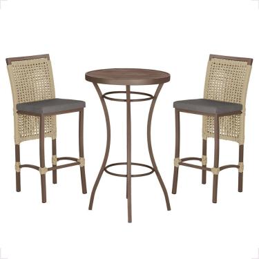 Imagem de Mesa Bistro E 2 Banquetas Roma Marrom Corda Náutica 11 Rami