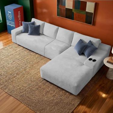Imagem de Sofá Modular Evo de 4 Lugares com Chaise Dir Evo. Three 3,40m Boost Tech em Velourê Cama inBox
