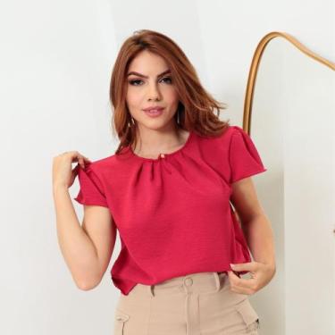 Imagem de Blusa Feminina Manga Curta MARISSOL Tecido Duna Tendência Lisa Básica 