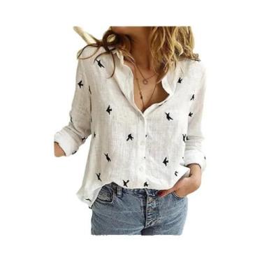 Imagem de Blusa Casual Elegante De Algodão E Linho Para Mulheres, Manga Longa, C