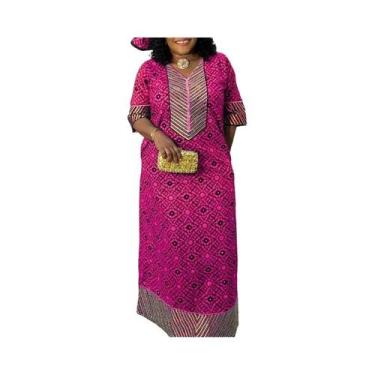 Imagem de Vestido Maxi Boêmio Estampado Para Mulheres, Decote Em V, Manga Curta,