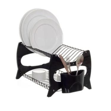 Imagem de Escorredor De Louça Duplo Porta Talheres Verona - Metaltru, Preto