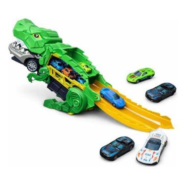 Imagem de Caminhão Dinossauro Pista Carrinhos Maleta 2 Em 1 Infantil Verde - Rec