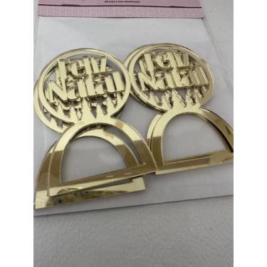 Imagem de Porta Guardanapo Natalino Feliz Natal Pinheiro Acrílico Dourado 4 Un V