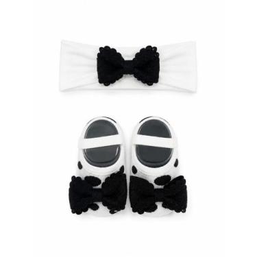 Imagem de Kit Baby6  1 Tiara + 1 Sapatilha Preto C/ Branco - LEKE MEIAS