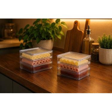 Imagem de Kit Porta Frios Presunto Queijo Kit Acrílico Resistente Duplo Com Tamp