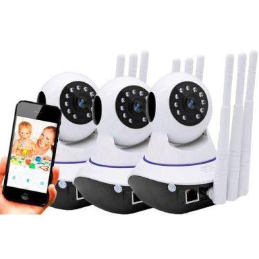 Imagem de Kit 3 Câmera Ip Noturna Segurança Espiã 720p HD Audio Wifi Wireless 3g