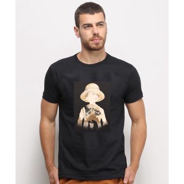 Imagem de Camiseta masculina Preta algodao Monkey D Luffy Chapeu de Palha