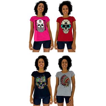 Imagem de Kit 4 Babylook Feminina MXD Conceito Algodão Gola Canoa Blusinha T-shirt Camiseta (M, Pink, Vermelho, Preto, Mescla)