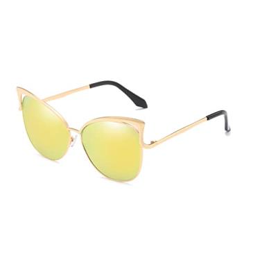 Imagem de Óculos de sol retrô olho de gato para mulheres homens moda design oco vintage óculos de sol lente espelho feminino masculino masculino uv400, ouro amarelo, uv400