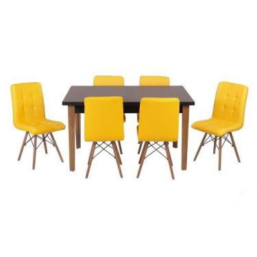 Imagem de Conjunto Mesa De Jantar Luiza 135cm Preta Com 6 Cadeiras Gomos - Amare