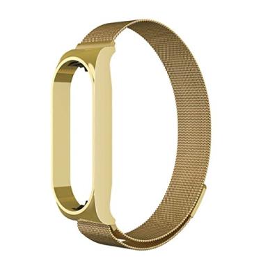 Imagem de Pulseira Metal Estilo Milanês Magnética Regulável Compatível com Xiaomi Mi Band 7 (Dourado)