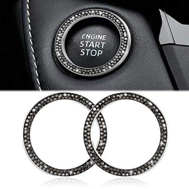 Imagem de WINKA 2 peças Bling Car Engine Start Button Cover Diamond Crystal Push Start Stop Button Ring Sparkly Bling Ignition Button Cover Rhinestone Keyless Ignition Ring Universal Car Accessories (Prata)