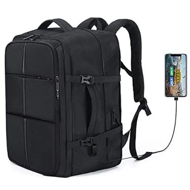 Imagem de Mochila para laptop de 17,6 polegadas expansível de grande capacidade mochila de carregamento USB mochila de negócios à prova d'água bolsa de bagagem para camping, preta, 45 * 30 * 18 cm