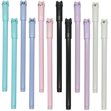 Imagem de Maydahui 48 peças de canetas esferográficas em forma de gato fofo Kawaii Kitty Animal caneta design de tinta de gel preta para crianças, meninas, estudantes e adolescentes