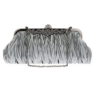 Imagem de JAMBHALA Mulheres Plissado Saco de Embreagem com Cadeia Ajustável Bolsa Bolinho para Casamento, Noiva, Prom, Festa (cinzento)