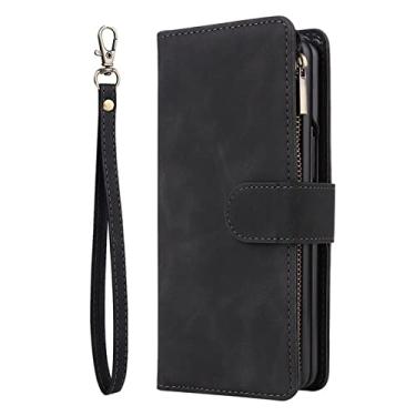 Imagem de Carteira de luxo com zíper capa de couro para Samsung Galaxy Z Fold4 capa magnética para Samsung Galaxy Z Fold 4 capa, preta, para Samsung Galaxy Z Fold4