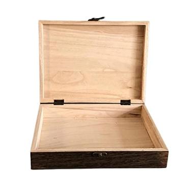 Imagem de Colaxi Caixa de Armazenamento de Madeira Estojo Artesanal de Madeira com Fechadura para Organizador de Brincos de Joias, 26x20x6cm, Tamanho real